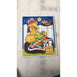 Vintage 1984 Playskool Sesame Street Big Bird Time Stories Wood Wooden Puzzle